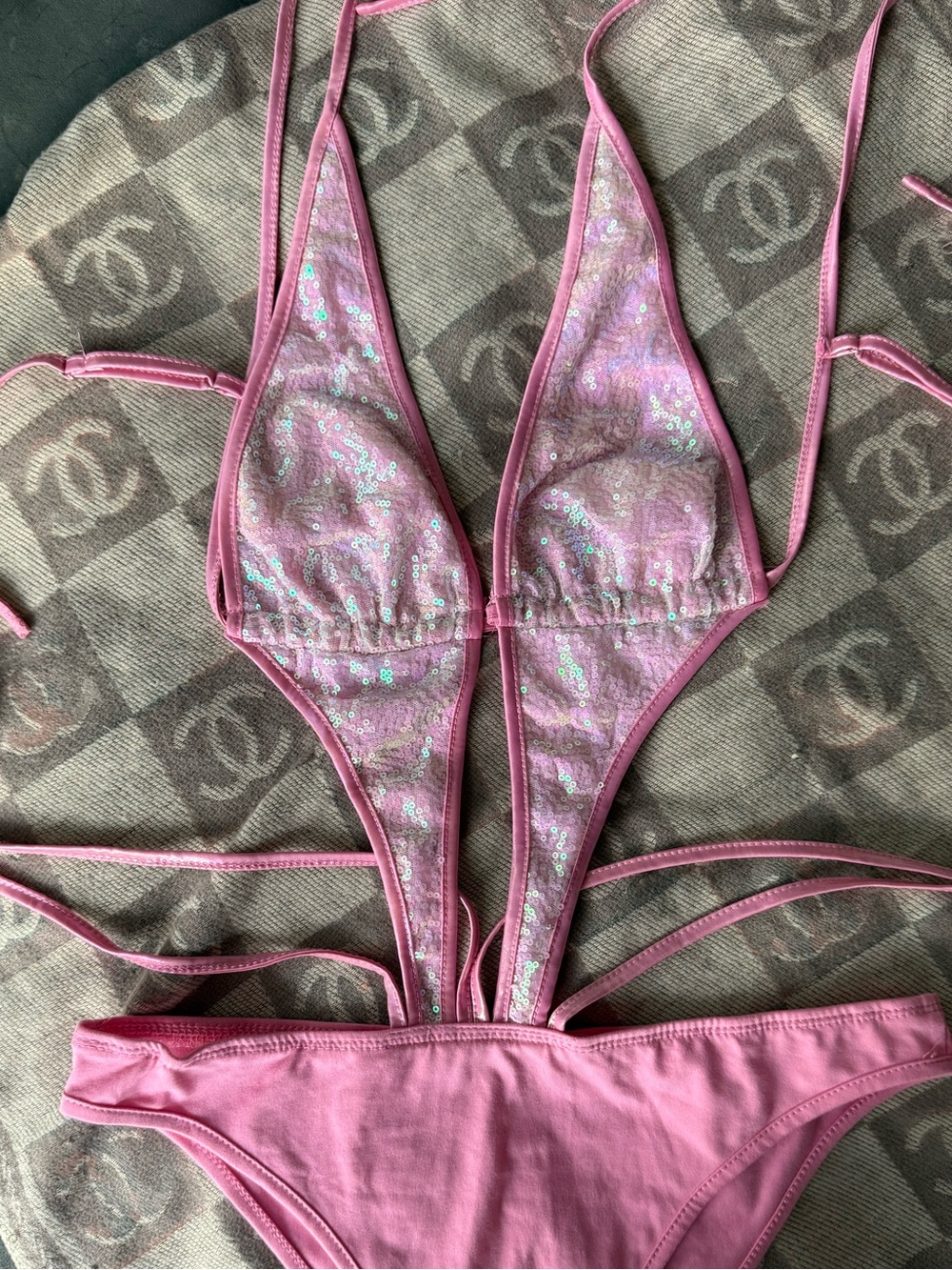 Pink Iridescent Sequin Festival Princess bodysuit